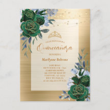 Emerald Green Gold Floral Quinceañera