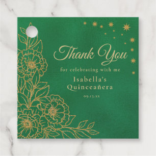 Emerald Green Gold Floral Quinceñera Vielen Dank Geschenkanhänger