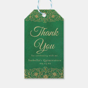 Emerald Green Gold Floral Quinceñera Vielen Dank Geschenkanhänger