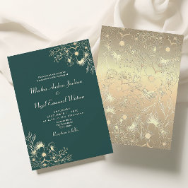 Emerald Green Gold Floral Wedding Einladung