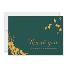 Emerald Green & Gold Flowers Thank You Card