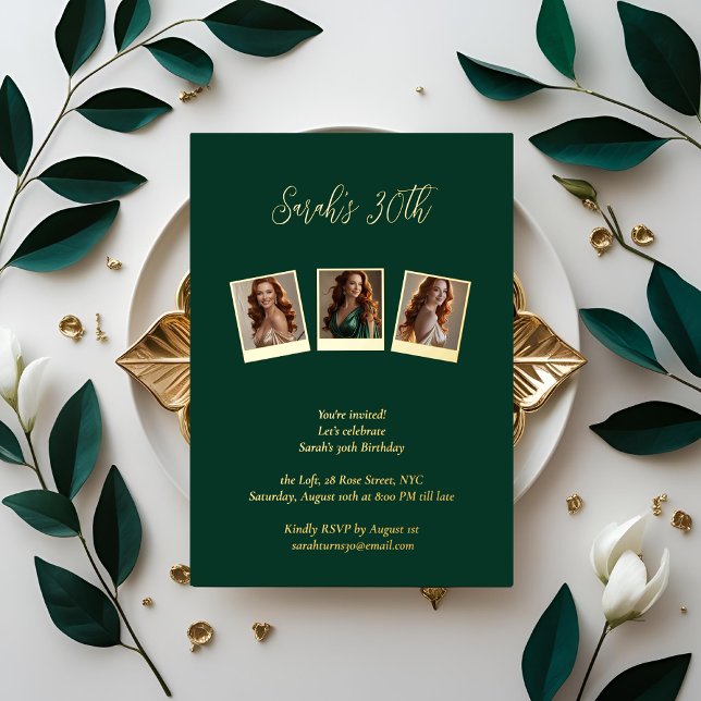 Emerald Green & Gold Foil Foto 30. Geburtstag Folieneinladung (Von Creator hochgeladen)