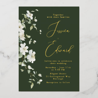 Emerald Green & Gold Foil + Wildflower Wedding Folieneinladung