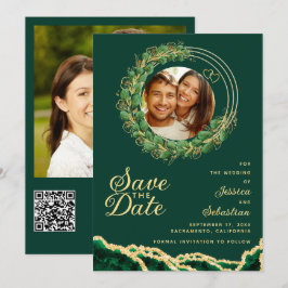 Emerald Green & Gold Foto QR Code Elegant Save The Date