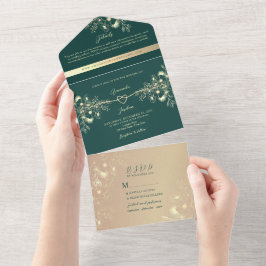 Emerald Green Gold Foto Wedding All In One Einladung
