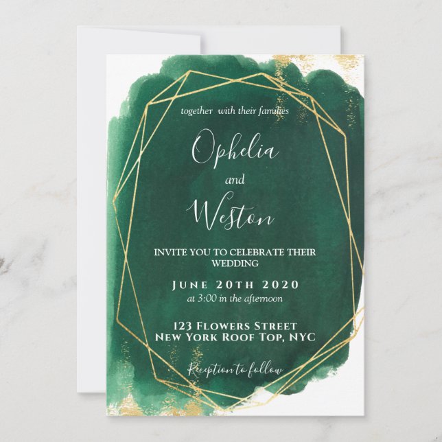 Emerald Green Gold Frame Eleganter Luxus Hochzeit Einladung (Vorderseite)