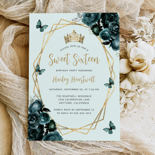 Emerald Green Gold Geometric Floral Sweet 16 Party Einladung