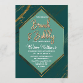 Emerald Green Gold Geometric Marble Brunch Bubbly Einladung