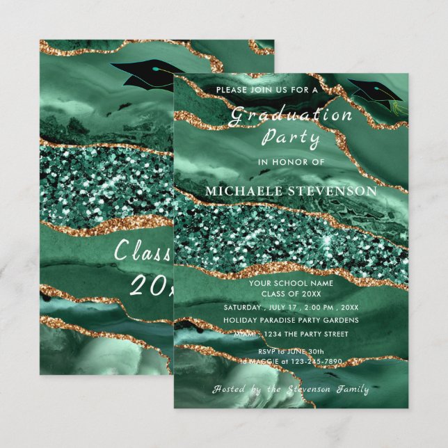 Emerald Green Gold Glitzer Abschluss Einladung (Vorne/Hinten)