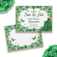 Emerald Green Gold Glitzer Floral Quinceanera