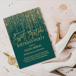 Emerald Green Gold Glitzer Fringe Vorhang Sweet 16 Einladung<br><div class="desc">Diese glamouröse und luxuriöse 16 . Geburtstag Geburtstagsfeier ist das perfekte Design für die besondere Veranstaltung Ihres jungen Teenagers. Es ist mit einem Imitat funkelnd vergoldeten Glitzer Randvorhang mit Imitaten Glitzer Typografie auf einem einfachen smaragdgrünen Hintergrund. Es ist ein elegantes, elegantes, trendiges und modernes Bing-Design mit einem Hollywood-Ambiente! ***WICHTIGE HINWEIS...</div>