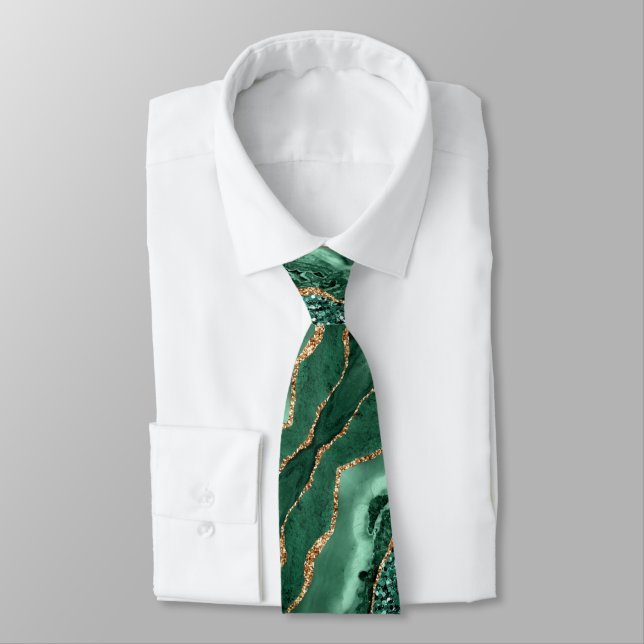 Emerald Green Gold Glitzer Funkelnd Marble Neck Ti Krawatte (Gebunden)