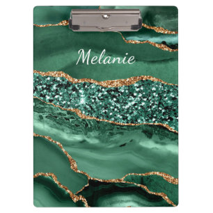 Emerald Green Gold Glitzer Individuelle Name Clipb Klemmbrett