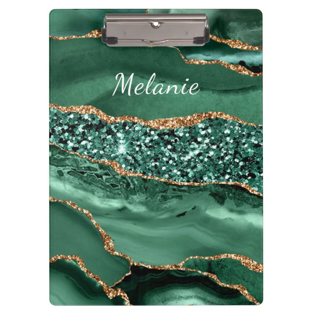 Emerald Green Gold Glitzer Individuelle Name Clipb Klemmbrett (Vorderseite)