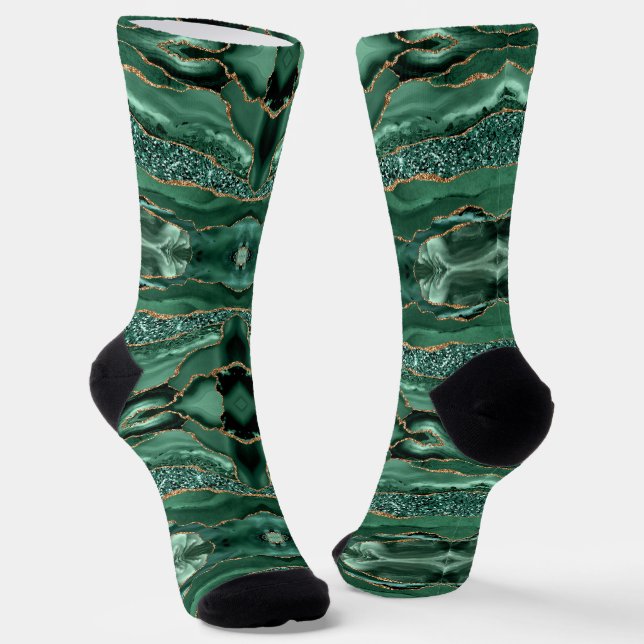 Emerald Green Gold Glitzer Marble Modern Socks Socken (Gewinkelt)