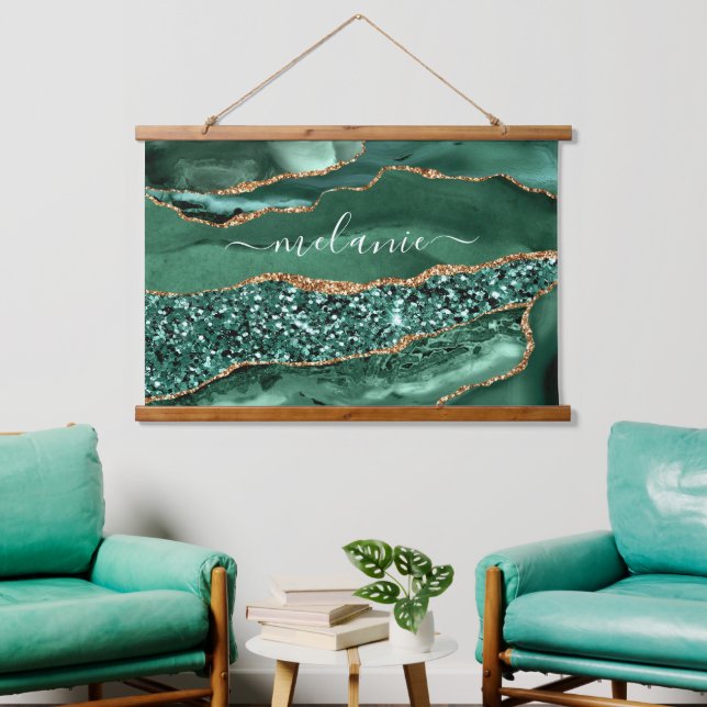 Emerald Green Gold Glitzer Tapestry Individuelle N Wandteppich Mit Holzrahmen (Wohnzimmer)
