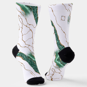 Emerald Green Gold Glitzer White Socks Socken