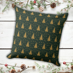 Emerald Green Gold Glitzer Xmas Trees and Stars Kissen