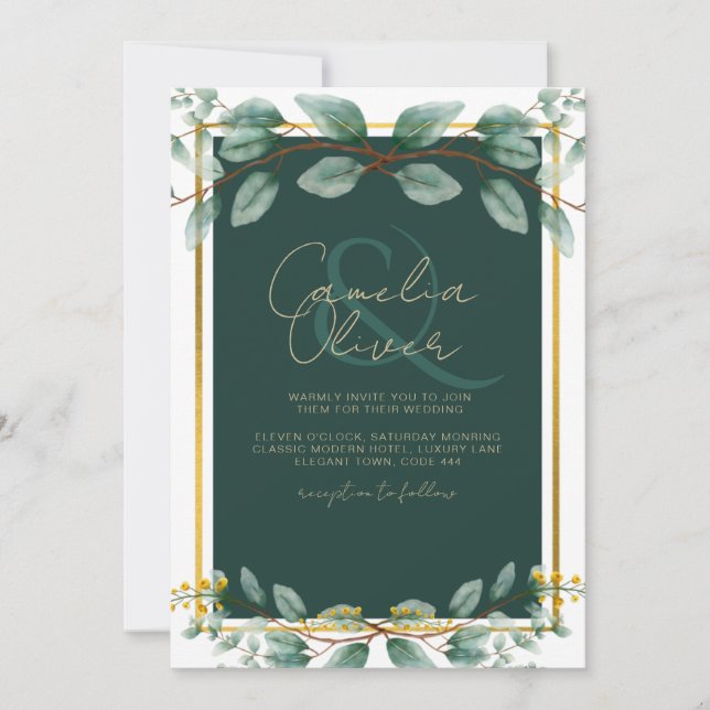 Emerald Green Gold Hochzeitseinladungen Digital Einladung (Vorderseite)