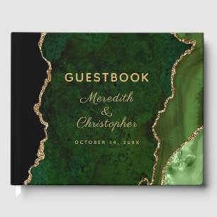 Emerald Green Gold Holiday Agate Wedding Gästebuch