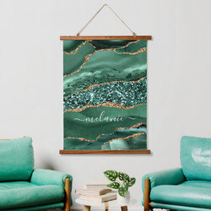 Emerald Green Gold - Ihr Name Tapestry Wandteppich Mit Holzrahmen