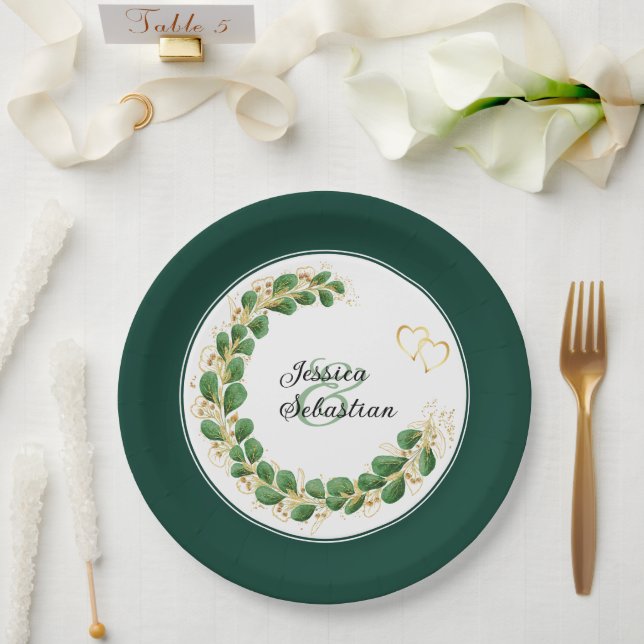 Emerald Green & Gold Jewel Tone Eukalyptus Wedding Pappteller (Hochzeit)