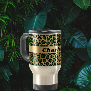 Emerald green gold leopard cheetah pattern name reisebecher
