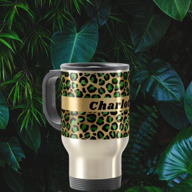 Emerald green gold leopard cheetah pattern name reisebecher (Von Creator hochgeladen)