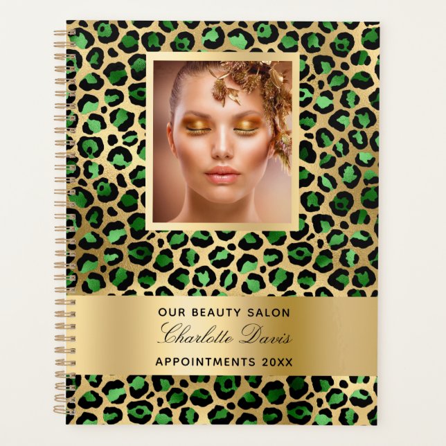 Emerald Green Gold Leopard Schönheitssalon 2026 Planer (Vorderseite)