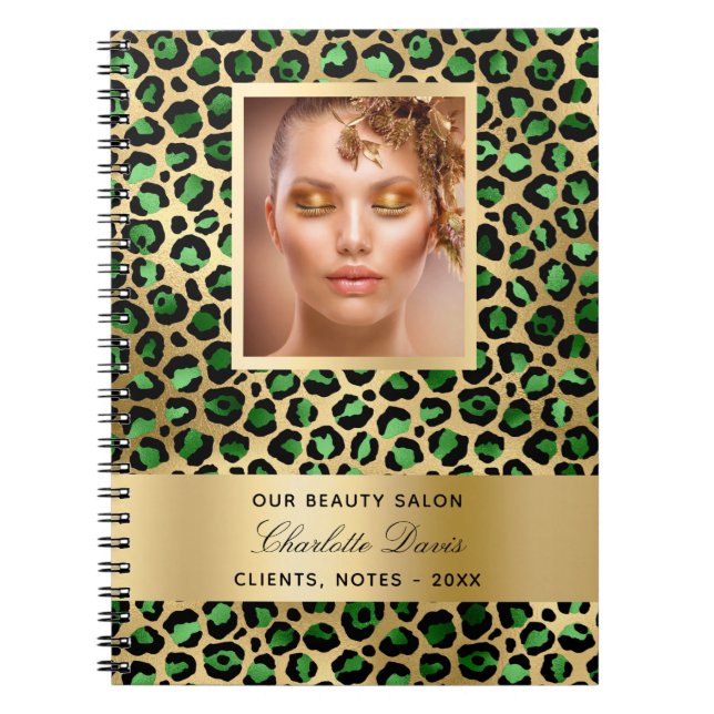 Emerald Green Gold Leopard Schönheitssalon Busines Notizblock (Vorderseite)