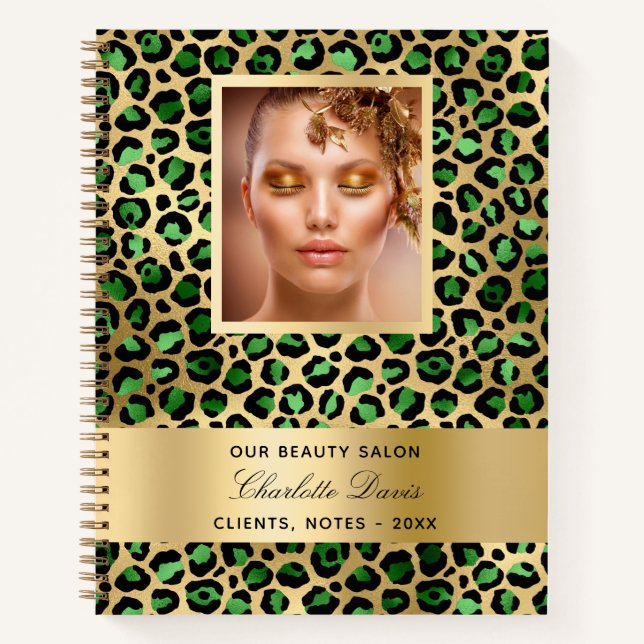 Emerald Green Gold Leopard Schönheitssalon Busines Notizbuch (Vorderseite)