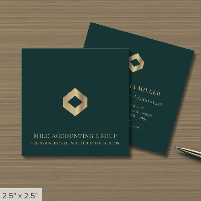 Emerald Green Gold-Logo Quadratische Visitenkarte (Von Creator hochgeladen)