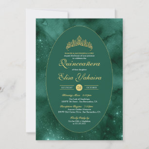 Emerald Green Gold Luxury Elegante Quinceanera Einladung