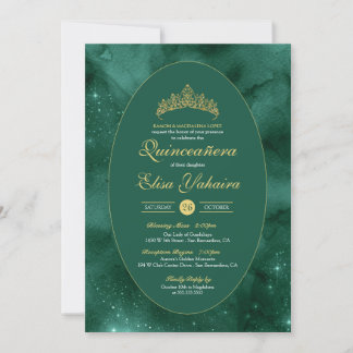 Emerald Green Gold Luxury Elegante Quinceanera Einladung