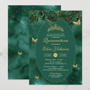 Emerald Green Gold Luxus Butterfly Quinceanera Einladung