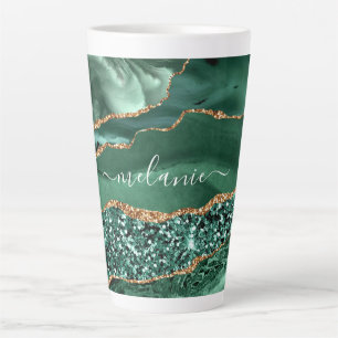 Emerald Green Gold Marble Individuelle Name Latte Milchtasse