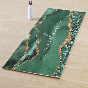Emerald Green Gold Marble Individuelle Name Yoga M Yogamatte