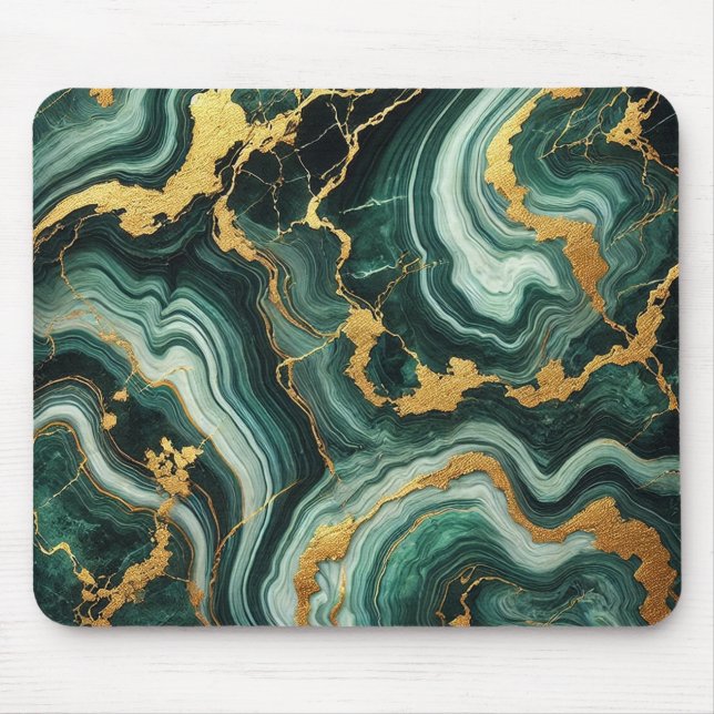 Emerald Green & Gold Marble Look Glam Mousepad (Vorne)