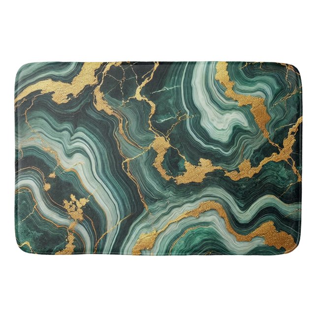 Emerald Green & Gold Marble Look Glam Wedding Badematte (Vorderseite)