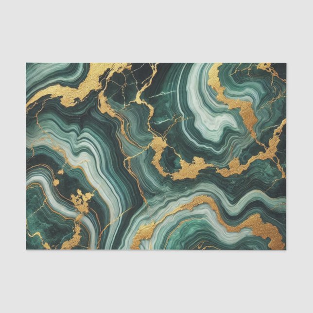 Emerald Green & Gold Marble Look Glam Wedding Seidenpapier (Vorderseite)