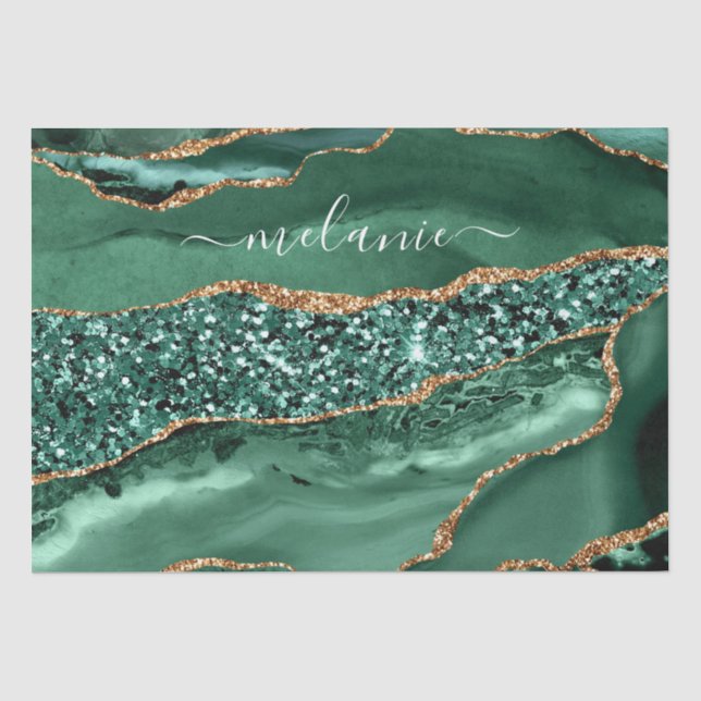 Emerald Green Gold Marmor Individuelle Name Tissue Seidenpapier (Vorderseite)
