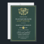 Emerald Green & Gold Masquerade Sweet 16 Party Einladung<br><div class="desc">Emerald Green & Gold Masquerade Sweet 16 Party Einladungen. Mit einer goldenen Folienmaske aus Imitaten oben vor einem smaragdgrünen Hintergrund. Perfekt für eine moderne und dennoch schicke,  süße 16 Geburtstagsparty!</div>