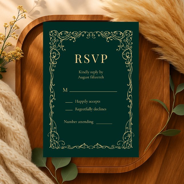 Emerald Green Gold Minimalist Wedding RSVP  Karte (Von Creator hochgeladen)