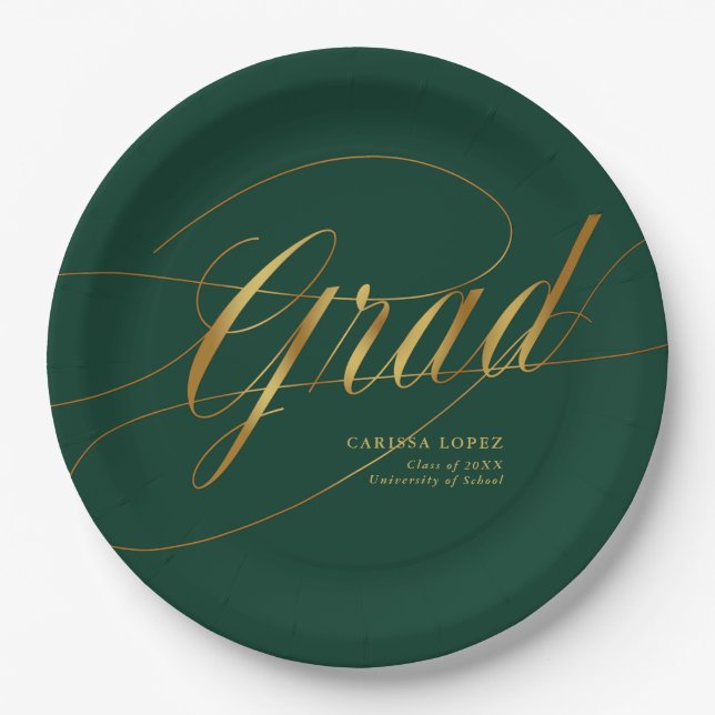 Emerald Green & Gold Minimalistische Grad Kalligra Pappteller (Vorderseite)