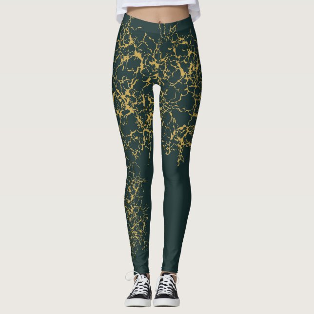 Emerald Green Gold Modern Abstrakt Leggings (Vorderseite)