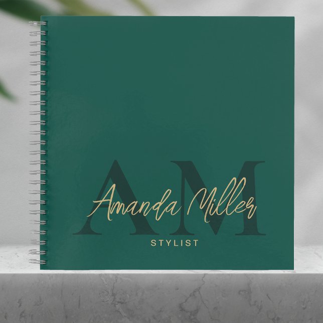 Emerald Green Gold Modern Custom Monogram Minimal Notizbuch (Von Creator hochgeladen)