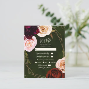 Emerald Green Gold Modern Dark Floral Wedding RSVP Einladung