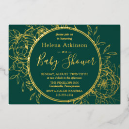 Emerald Green & Gold Modern Toile Baby Dusche Folieneinladung