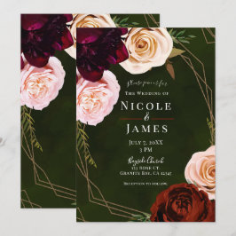 Emerald Green & Gold Moderne Dunkle Floral Wedding Einladung