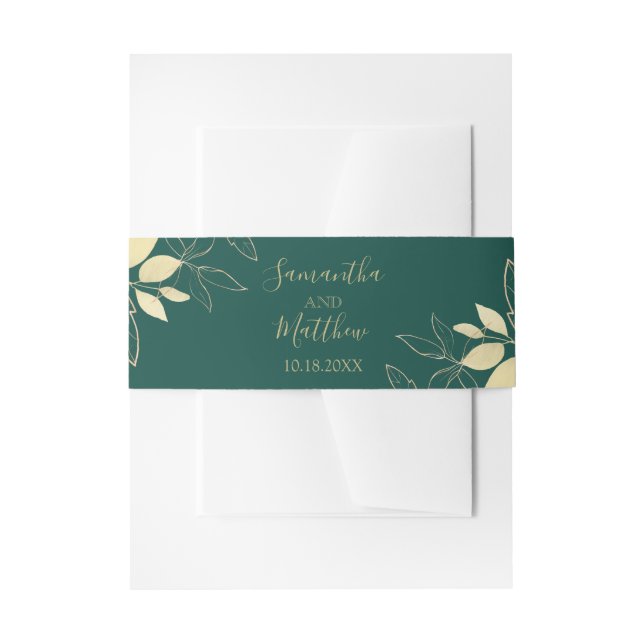 Emerald Green & Gold Moderne Foliage Wedding Einladungsbanderole (Vorderseite Beispiel)